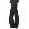 Pantalones de Pierna Recta Casuales Versátiles de Marca Moderna para Hombre con Silueta Línea A y Dobladillo Curvo, Pantalones de Pierna Ancha con Pliegues y Caída de Verano de Gama Alta
