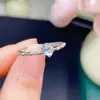Anel de Água-Marinha Natural com Pedra Principal de Cristal Transparente 4*4mm, Anel Ajustável, Prata S925 com Galvanoplastia