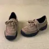 Moda Trendy 2026 Retro Mate Trendy Mocasines de Suela Gruesa para Mujer Pequeña, con Cordones, Zapatos de Cuero que Aumentan la Altura