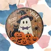 Letrero de madera vintage de Halloween transfronterizo con diseños redondos de fantasma, calabaza y sombrero de bruja para decoración de porche y pared de habitación