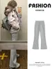 Pantalones acampanados grises claros estilo coreano para mujer, nuevo modelo otoño 2026, de cintura alta, adelgazantes, ligeramente acampanados para personas petite, pants casuales
