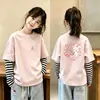 Camiseta de manga larga para niña, camiseta básica infantil, top de algodón puro de dos piezas simuladas para otoño, ropa nueva de otoño para niñas, ropa infantil