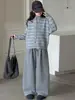 Conjunto de Forro Polar para Niñas Otoño Invierno 2026 Nuevo Estilo Coreano Moda para Niña Suéter Cardigan Rayado Ropa de Invierno para Niños