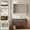 Gabinete de Baño de Madera Maciza Estilo Medieval con Cajones Dobles y Amplio Espacio de Almacenamiento, Lavabo Cerámico Integrado