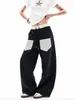 Pantalones a cuadros de estilo americano vintage con parches, corte limpio, efecto desgastado, para hombre, pierna recta ancha, casual, transfronterizos