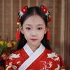 Estilo chinês Ano Novo acessórios para o cabelo meninas Hanfu festivo peruca de borla vermelha trança headband Bebê Ano Novo cocar