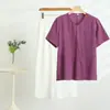 Camiseta casual de manga corta de color liso fina de verano 2025 nuevo estilo, camiseta para mamá, ropa para mujer que reduce la edad, ligeramente holgada y artística