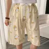 Pantalones de pijama de algodón y seda para mujer, Nuevo estilo de verano, Estampado de dibujos animados, Holgados, Casuales, Delgados, Para casa, Se pueden usar afuera, Pantalones de cinco puntos