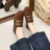 Zapatos de tacón sencillos para mujer 2026 otoño estilo coreano retro lunares punta cuadrada punta dividida zapatos Mary Jane mocasines de punta ancha para mujer