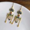 Brincos vintage para mulheres Hetian jade fivela de segurança prata esterlina ouro queimado Blue Lotus brincos estilo antigo Super fairy court estilo borla