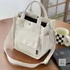 Bolsa Tote de Lona com Bolsos Múltiplos e Aba Original Design Bolsa de Mão Transversal Bolsa Simples e Versátil Bolsa para Lancheira