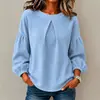 Ropa de mujer transfronteriza europea y americana Amazon tk patchwork manga de farol gofre cuello redondo color liso simple top de manga larga para mujer