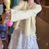 Cárdigan de punto para mujer, estilo coreano, cuello redondo, abertura frontal, color liso, diseño fresco y dulce, perfecto para primavera y otoño, un nuevo top de punto casual y versátil