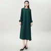 Vestido de Manga Longa Miyake Saia Longa Plissada Feminina Elegante High-End Elegante Exportação Europeia e Americana Saia Feminina Plus Size