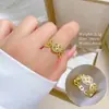 [Galvanoplastia de ouro real] Design Europeu e Americano ins Wind Geometry Diamond Ball Ring Anel Aberto de Vento Frio para Mulheres