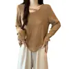 Novedades Otoño 2026 Talla Grande Camiseta de Manga Larga para Mujer Patrón de Ola Irregular Sentido del Diseño Top Calado Delgado