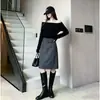 Otoño 2026 Falda Media de Lana Negra para Mujer Cintura Alta con Cinturón Falda Recta de Longitud Media Temperamento Sencillo Falda Media Transfronteriza