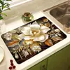Alfombrilla Absorbente de Flor de Perla Tridimensional Alfombrilla de Drenaje para Encimera de Cocina Alfombrilla Aislante Anti-Quemaduras para Mesa de Comedor Alfombrilla para Secar Platos para Mesa de Bar