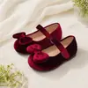 Sapatos Mary Jane de Veludo Vintage com Laço para Meninas, Sapatos Infantis para Festa de Feriado e Apresentação, Sapatos Macios de Princesa Suaves