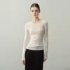 Suéter 160S Hilo Yangzi calibre 18 hilado fino 100% lana pura para mujer, fino, cuello redondo, jersey, ajustado, tejido, capa base