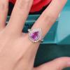 Nuevo grupo de lujo con incrustaciones de diamantes completos micro incrustados color Anillo Tesoro gota de agua en forma de pera amatista natural anillo abierto para mujer