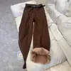 Jeans de Pierna Ancha con Forro de Polar Marrón para Mujer 2025 Tendencia Versátil Nuevos Pantalones Rectos Sueltos de Cintura Alta para Figuras Pequeñas