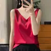 Camisola de Cetim de Seda com Alças Duplas Colete Feminino Verão 2024 Novo Estilo Curto Slim com Decote em V Top Interno Camiseta