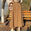 Saia de Veludo Cotelê para Mulheres, Outono e Inverno 2026, Novo Estilo Coreano, Cintura Alta, Emagrecedora, Longa, Retrô, Cobre o Quadril, Saia Evasê