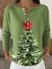 Moletom de Natal Transfronteiriço Novo Estilo Gola V Abotoado Manga Longa Outono e Inverno Estampado Moda Jaqueta Suéter Personalizada para Mulheres