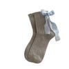 Meias Koreanas de Estilo Outono/Inverno de Alto Valor, Meias Largas para Meninas com Renda, Meias Xadrez Cinza-Azulado Versáteis Japonesas, Meias Fofas com Laço