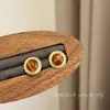 Brincos Redondos Geométricos Imitação Pedra Olho de Tigre Retrô para Mulheres Maillard Pequenos Brincos de Alto Padrão Exquisitos Brincos de Outono e Inverno