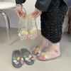 Zapatos de Gel de Nuevo Estilo para Mujer, Moda Coreana para Exteriores, Sandalias Planas de Punta Cerrada, Zapatos Transparentes con Accesorios Florales, Venta al por Mayor de Zapatos de Playa