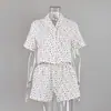 Otoño e Invierno Crepé Algodón Puro Estilo Europeo y Americano Suave y Dulce Floral Manga Corta Pantalones Cortos Conjunto de Dos Piezas Moda Ropa de Casa para Mujer