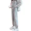 Pantalones de Pierna Ancha de Lana de Cordero de Cintura Alta Cálidos para Amarrar los Pies para Mujer Otoño/Invierno Pantalones Deportivos con Forro de Terciopelo Pantalones de Chándal Sueltos Casuales Adelgazantes
