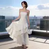 Vestido de alça levemente luxuoso estilo francês, cor sólida, plissado, modelagem justa, barra ampla, vestido longo estilo sereia com babados para cerimônias de adultos
