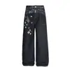 Cinto de Rua Estilo Americano Jeans Digitalmente Estampado Lavado Vintage Calças Retas Largas Calças de Perna Larga Femininas Moda Nacional Soltas