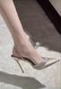 Sandalias de Tacón Alto Finos Puntiagudos Morados con Pedrería y Satén para Mujer, Novedad Invierno 2024