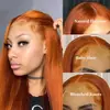 Peruca dianteira do laço do laço laranja cabelo liso perucas do cabelo humano capacete reto uma geração de cabelo