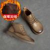 Shanghai Jiecuo Outono Sola Plana Bico Redondo Polimento de Cor Retrô Cano Alto em estoque Confortável Couro Bovino de Camada Superior Sapatos Femininos Botas Joker