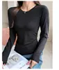 Camiseta básica de manga larga ajustada para mujer, top de punto liso, versátil, simple y elegante, adecuado para usar en capas, nuevo estilo otoño e invierno