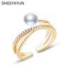 Anillo de perla dulce japonesa y coreana oro de 18 quilates apertura de inyección perla natural de agua dulce cobre blanco chapado en oro suministro en vivo mayoreo