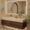 Mueble de Baño Combinado con Lavabo Integrado de Cerámica Sin Costuras Curvado en Caliente Pizarra Retro de Mediados de Siglo Lavabo de Baño Montado en Pared de Madera Maciza
