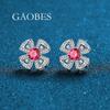 Pendientes de mujer estilo francés de plata de ley S925 con diseño de nanoágata verde, azul, rojo y rosa, con personalidad y sentido del diseño.