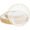 Platos de Plástico Dorado Transparentes - Platos Transparentes con Borde de Encaje Elegante con Ribete Dorado Martillado Platos Desechables para Cena