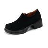 Super macio e fácil de usar ~ Mocassins de couro macio fosco populares para mulheres no outono e inverno Novos sapatos simples de estilo ocidental com salto grosso francês e sola grossa