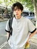 Camisa Polo Desestructurada de Estilo Americano con Media Cremallera, Diseño de Verano para Hombre de Manga Corta, Camiseta con Cuello Alto de Color Contrastante, Camisa de Manga Corta de Alta Gama