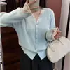 Cárdigan de Punto con Encaje Empalmado y Cuello en V Estilo Coreano para Mujer 2025 Otoño e Invierno Nuevo Suéter Base Holgado con Chaqueta para Mujer