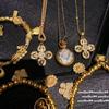 Pulseira Wrap Saco de Dinheiro Estrela Estilo Antigo Banhada a Ouro, Novo Colar Estrela de Floco de Neve Calcedônia Branca Estilo Chinês, Resistente ao Desbotamento