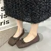 Sapatilhas Rasas de Camurça Saia Mary Jane Novo Estilo Outono e Inverno Retro Sapatos Femininos com Laço Bico Quadrado Sapatos de Algodão 2025