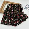 Calças largas de seda gelo floral estilo retrô femininas verão fino all-match elástico cintura alta linha A cobrindo o quadril shorts emagrecedores